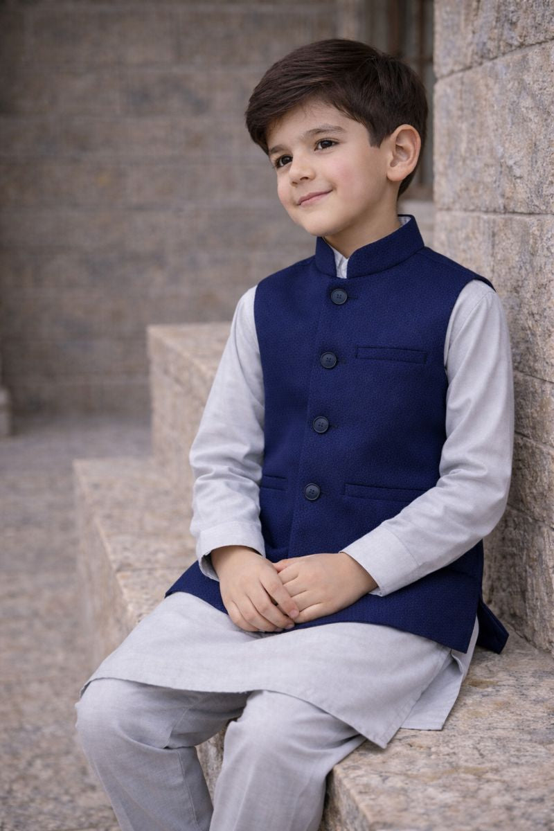 Boys Waistcoat Textured -Navy Blue -WC28