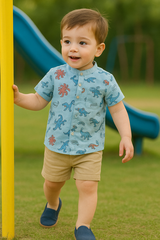 Funky Cotton Shirt with Shorts Set |Sky Trynosuraus -FS1016