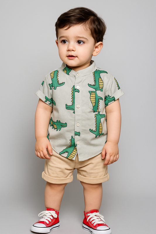 Funky Cotton Shirt with Shorts Set |Green Alligator -FS1011