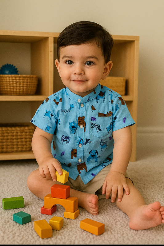 Funky Cotton Shirt with Shorts Set |Graffiti Blue -FS1010