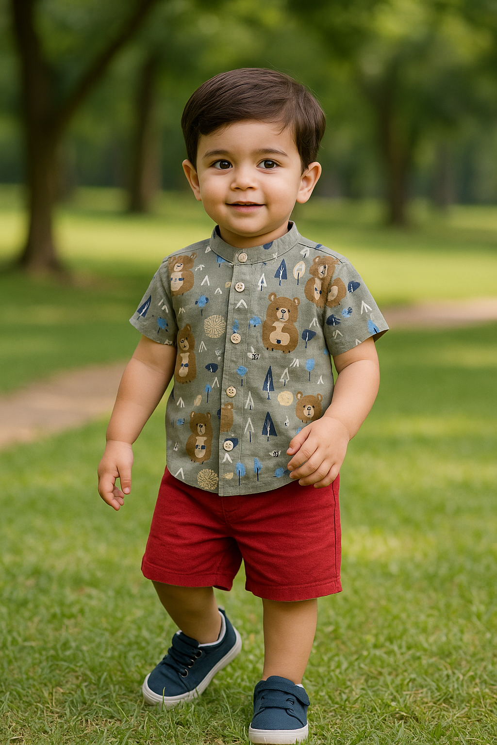 Funky Cotton Shirt with Shorts Set |Gray Bear -FS1019