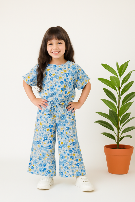 Floral Sky-Crop-top with Bell Bottom -CT171