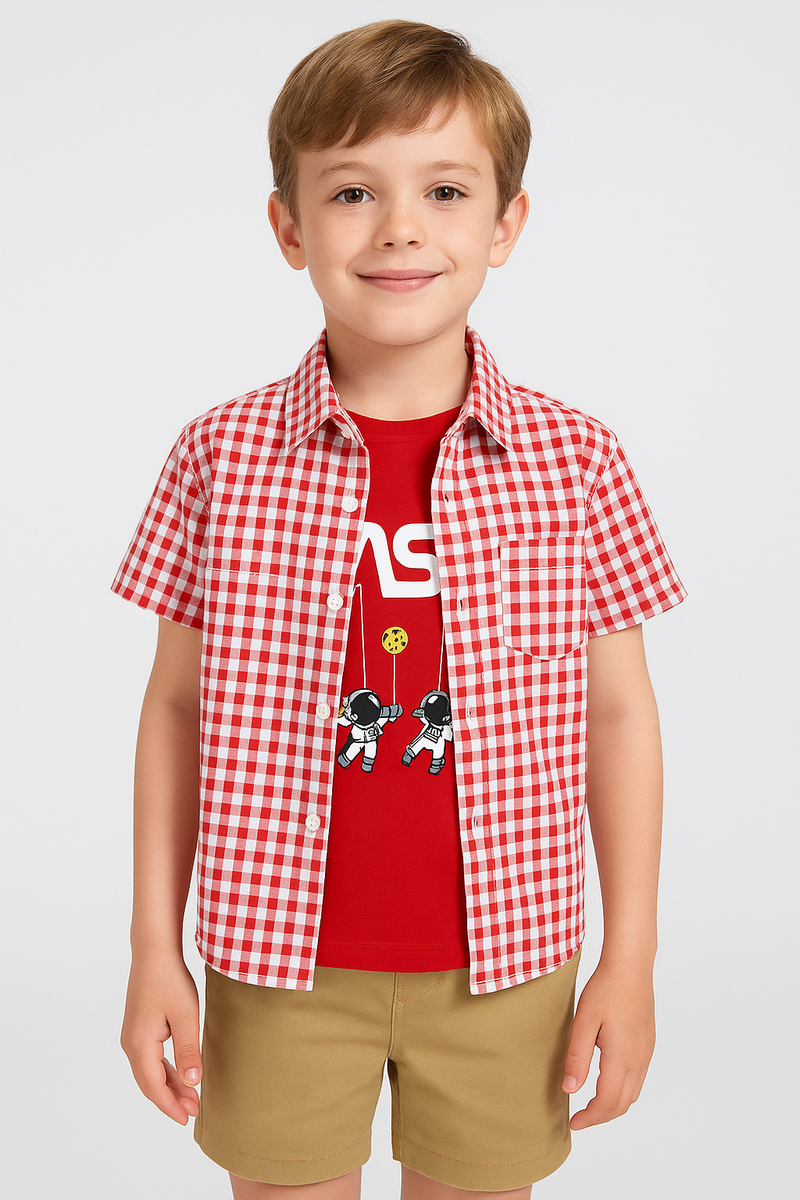 Red Checkered Double Shirt -Red Inner -DS114 - Maa Sadqay