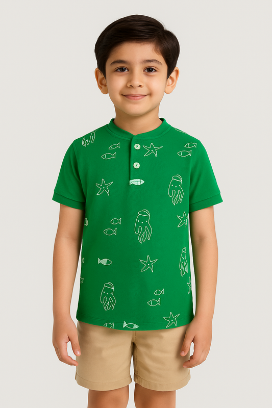 Sea Life Henley Polo Shirt  -HP014 - Maa Sadqay