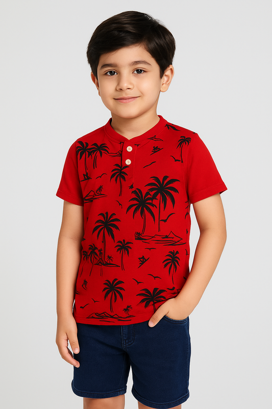 Palm Tree Henley Polo Shirt  -HP013 - Maa Sadqay