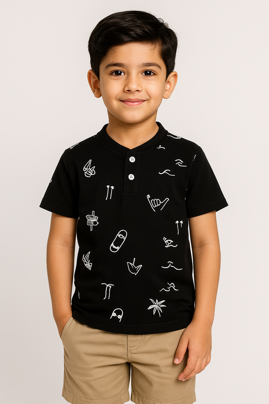 Surfing Joy Henley Polo Shirt  -HP018