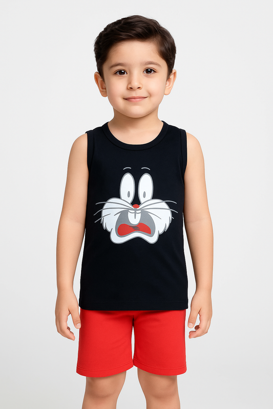 Bunny Sando Suit-Black&Red -SS01