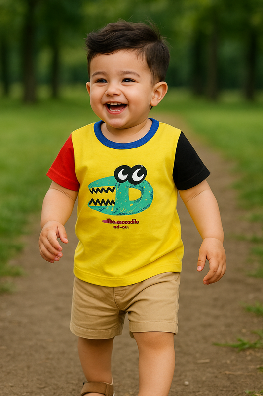 Kids Cotton T-Shirt & Shorts Set |The Crocodile -Yellow -CS1120