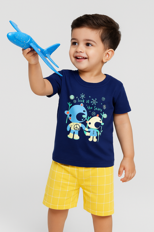 Kids Cotton T-Shirt & Shorts Set |Look at the Sears -Blue CS1115