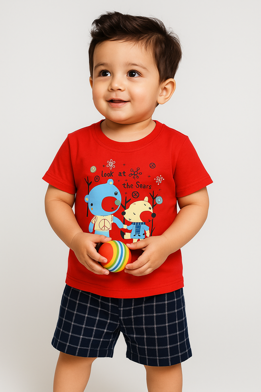 Kids Cotton T-Shirt & Shorts Set |Look at the Sears -Red -CS1114