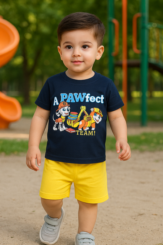 Kids Cotton T-Shirt & Shorts Set |Pawfect Team -Navy -CS1113
