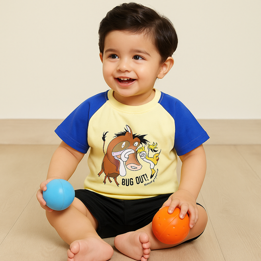 Kids Cotton T-Shirt & Shorts Set |Bug Out -Cream-CS1109