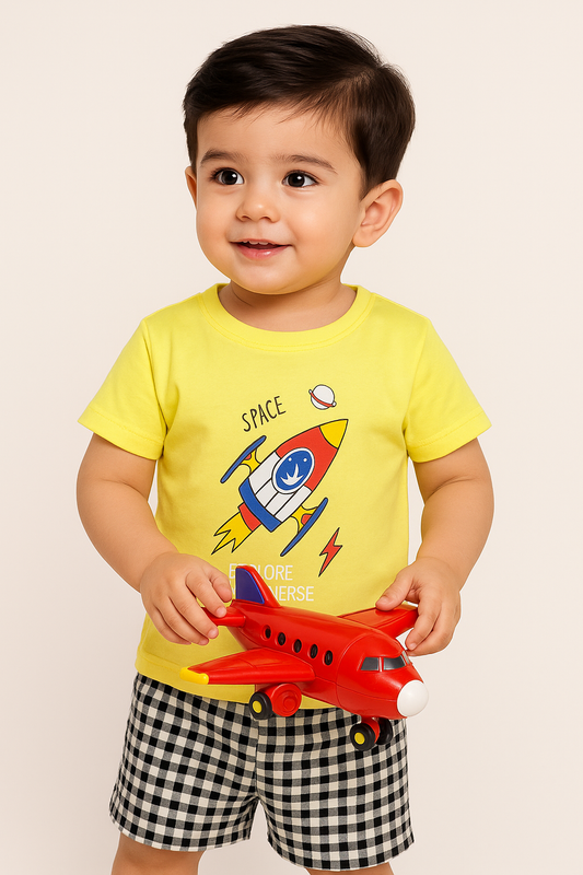 Kids Cotton T-Shirt & Shorts Set |Space -Yellow -CS1121