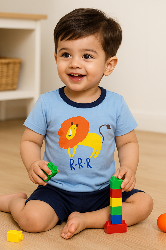 Kids Cotton T-Shirt & Shorts Set |RRR Lion -Blue -CS1118