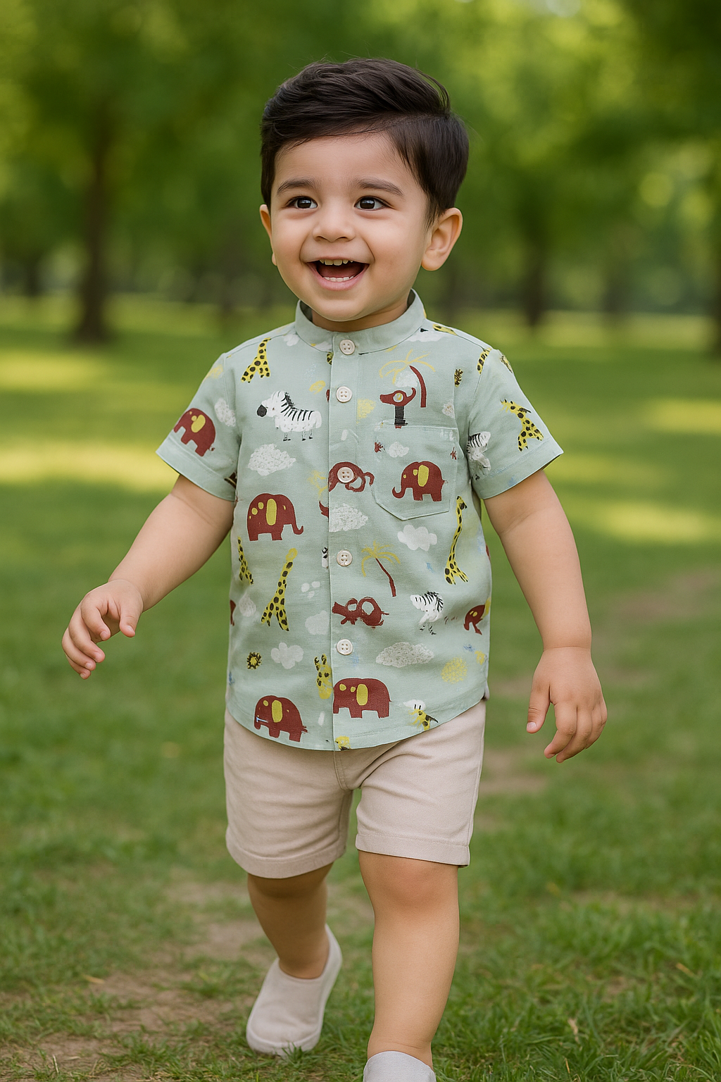 Funky Cotton Shirt with Shorts Set |Palm Animal Aqua -FS1018