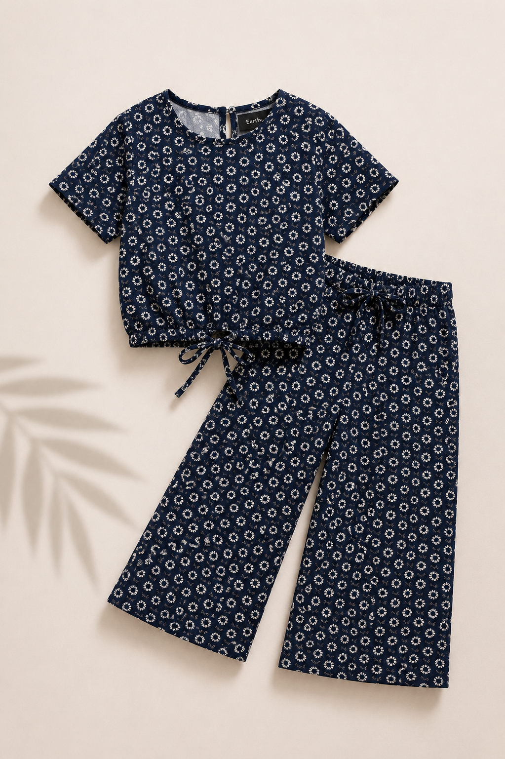 Navy Floral -Crop-top with Bell Bottom -CT159