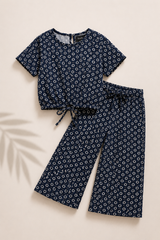 Navy Floral -Crop-top with Bell Bottom -CT159