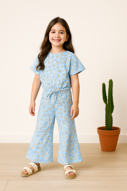 Aqua Lotus-Crop-top with Bell Bottom -CT151
