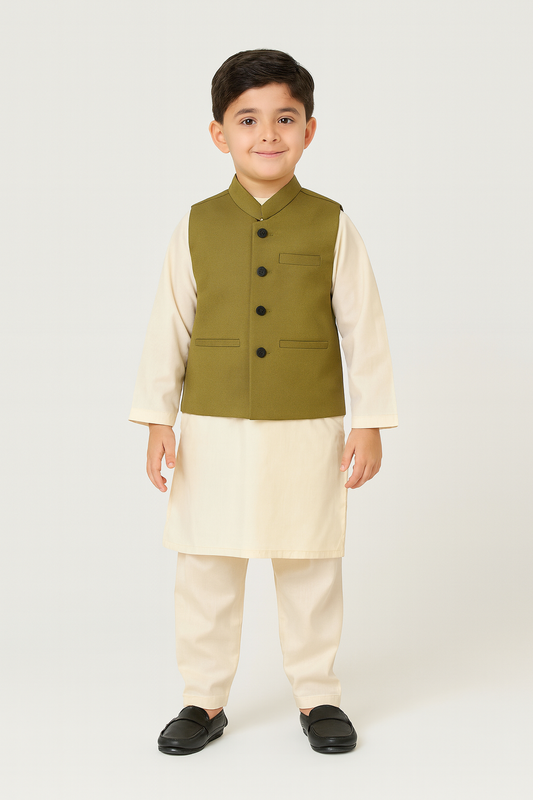 Boys Waistcoat -Olive-WC29