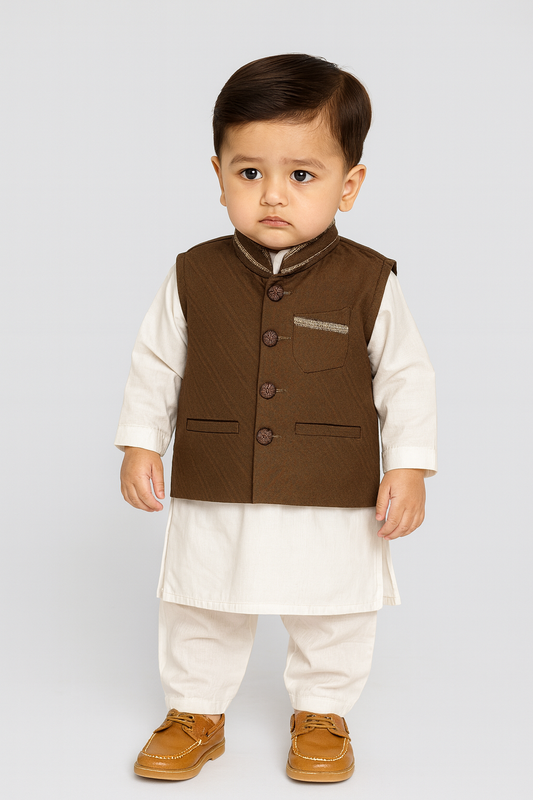Boys Waistcoat thread-work Choco Lava -WC16