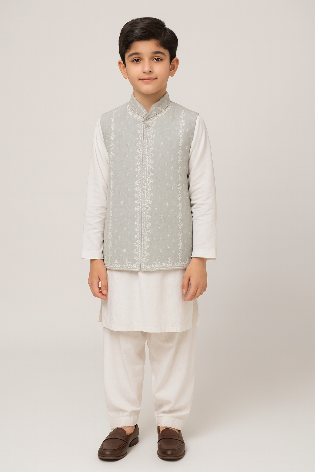 Boys Embroidered Waistcoat Soft Blue-WC03
