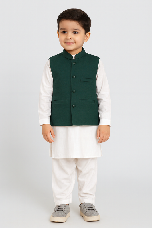 Boys Waistcoat Textured Bottle Green -WC13