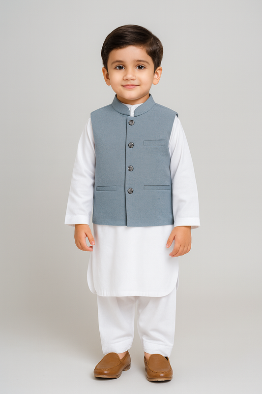 Boys Waistcoat Self-Soft blue -WC18