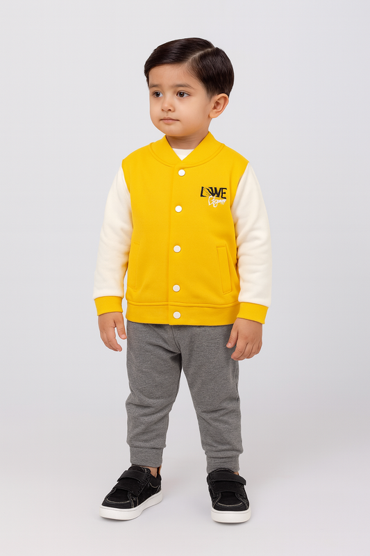 BaseBall Fleece Jacket-Yellow - Maa Sadqay