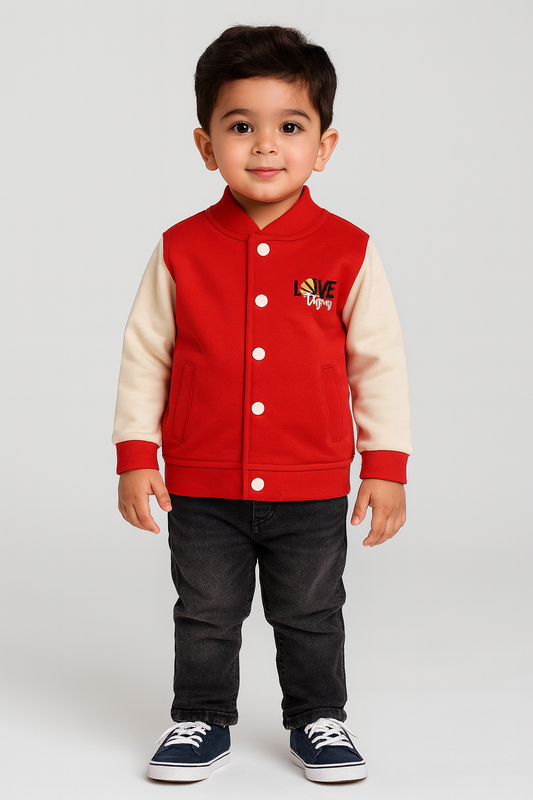 BaseBall Fleece Jacket-Red