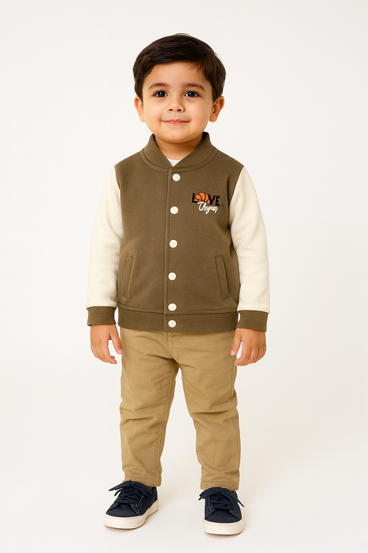BaseBall Fleece Jacket-Brown