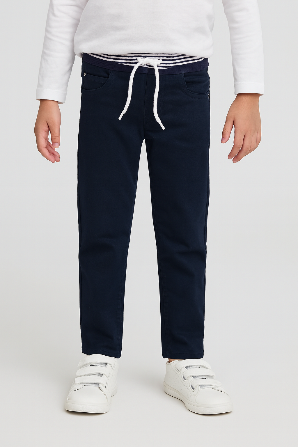 Cotton Jeans WIth Rib-Navy - Maa Sadqay