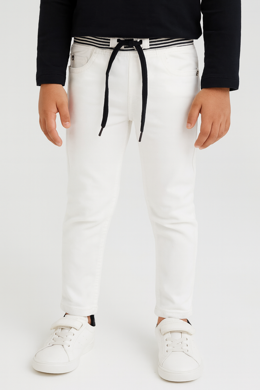 Cotton Jeans WIth Rib-White - Maa Sadqay