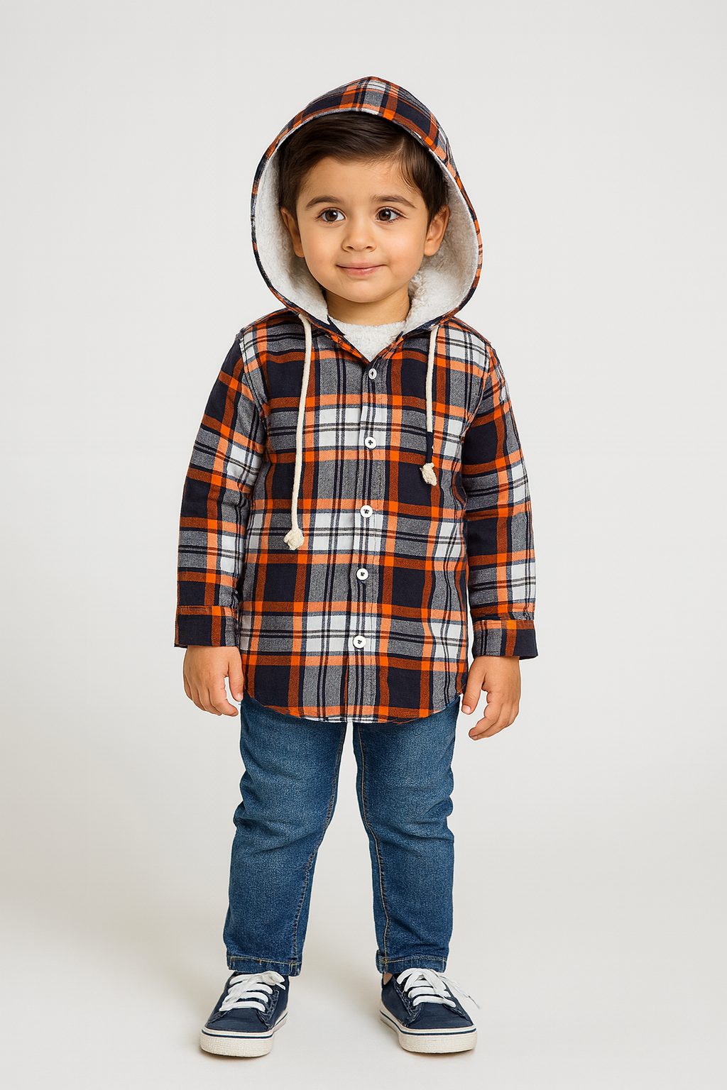 Checkered Orange Flalen Hoodied Shirt - Maa Sadqay