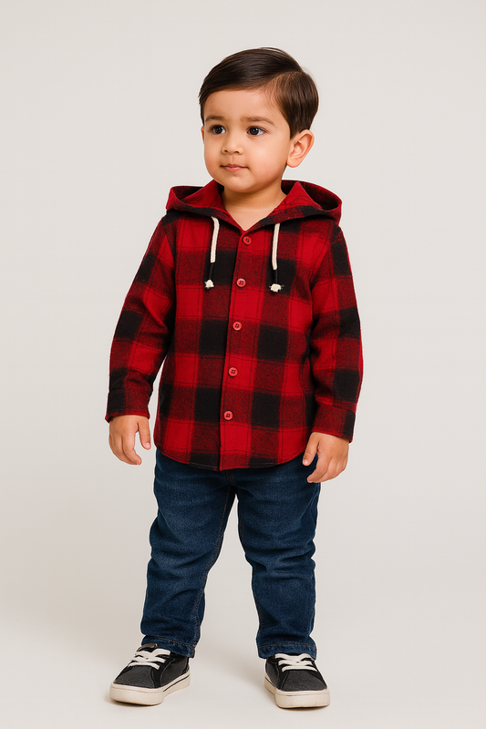 Checkered Maroon Flalen Hoodied Shirt - Maa Sadqay