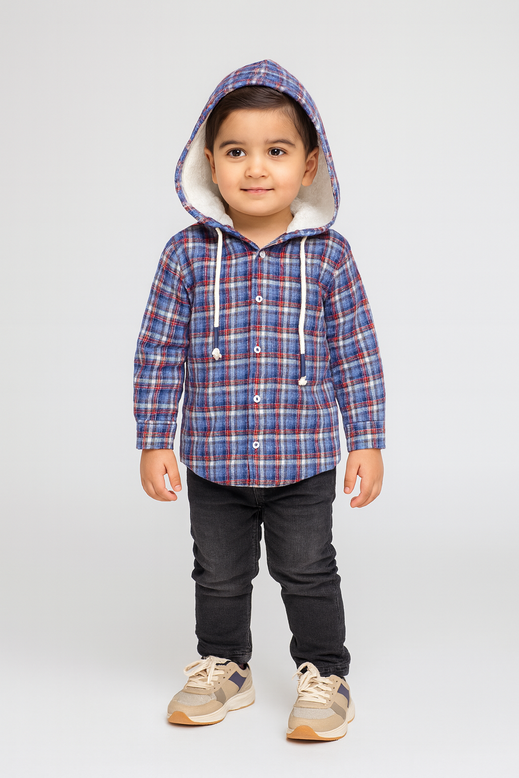 Checkered Blue/Red Flalen Hoodied Shirt - Maa Sadqay