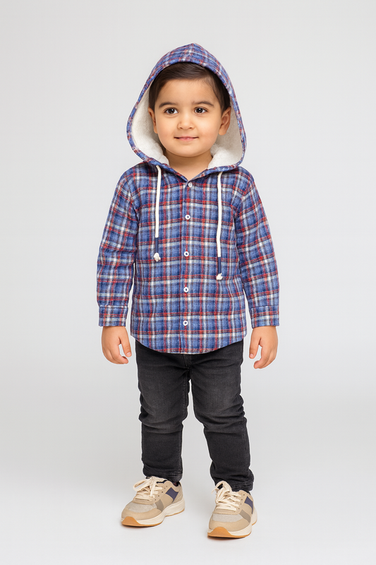 Checkered Blue/Red Flalen Hoodied Shirt - Maa Sadqay