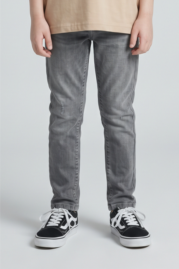 Boys Grey Charcoal Slim-Fit Ripped Denim Jeans - DJ11