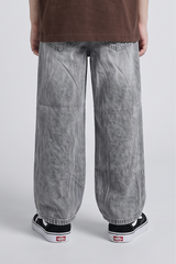 Unisex Grey Ripped Wide-Leg Denim Jeans - DJ5