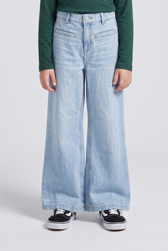 Girls Light Blue High-Waisted Wide-Leg Denim Jeans. DJ7
