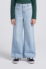 Girls Light Blue High-Waisted Wide-Leg Denim Jeans. DJ7