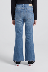 Girls Blue Denim Flared Jeans – High-Waist Button Front. DJ8