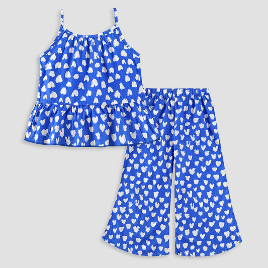 Frock with Bell Bottom- Blue Hearts - Maa Sadqay