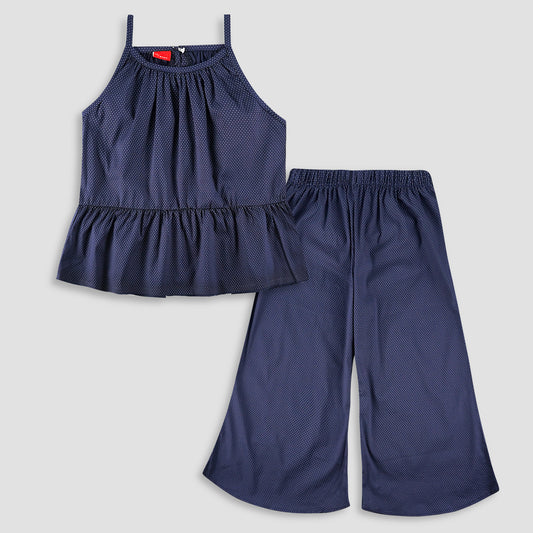 Dotted Navy- Sleeveless Bell Jumper suit - Maa Sadqay