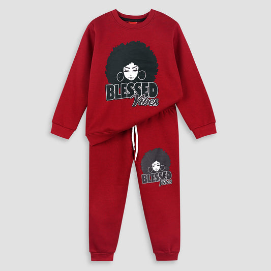 Blessed Vibes - Maroon Fleece Jogger Suits - Maa Sadqay
