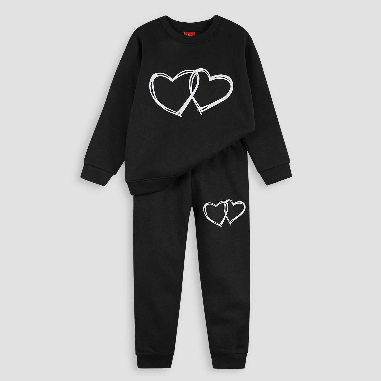 Twin Heart Black Fleece Jogger Suits - Maa Sadqay