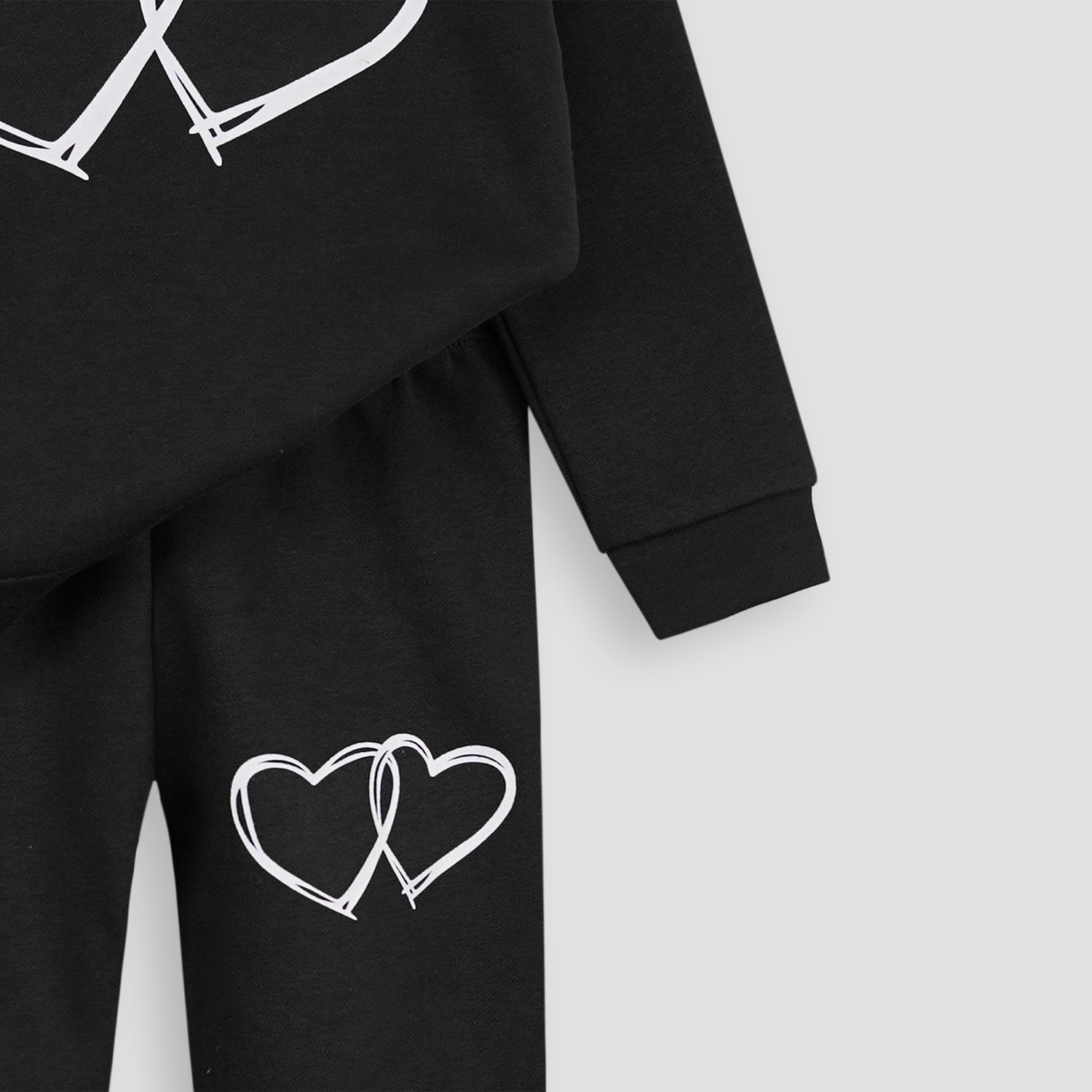 Twin Heart Black Fleece Jogger Suits - Maa Sadqay