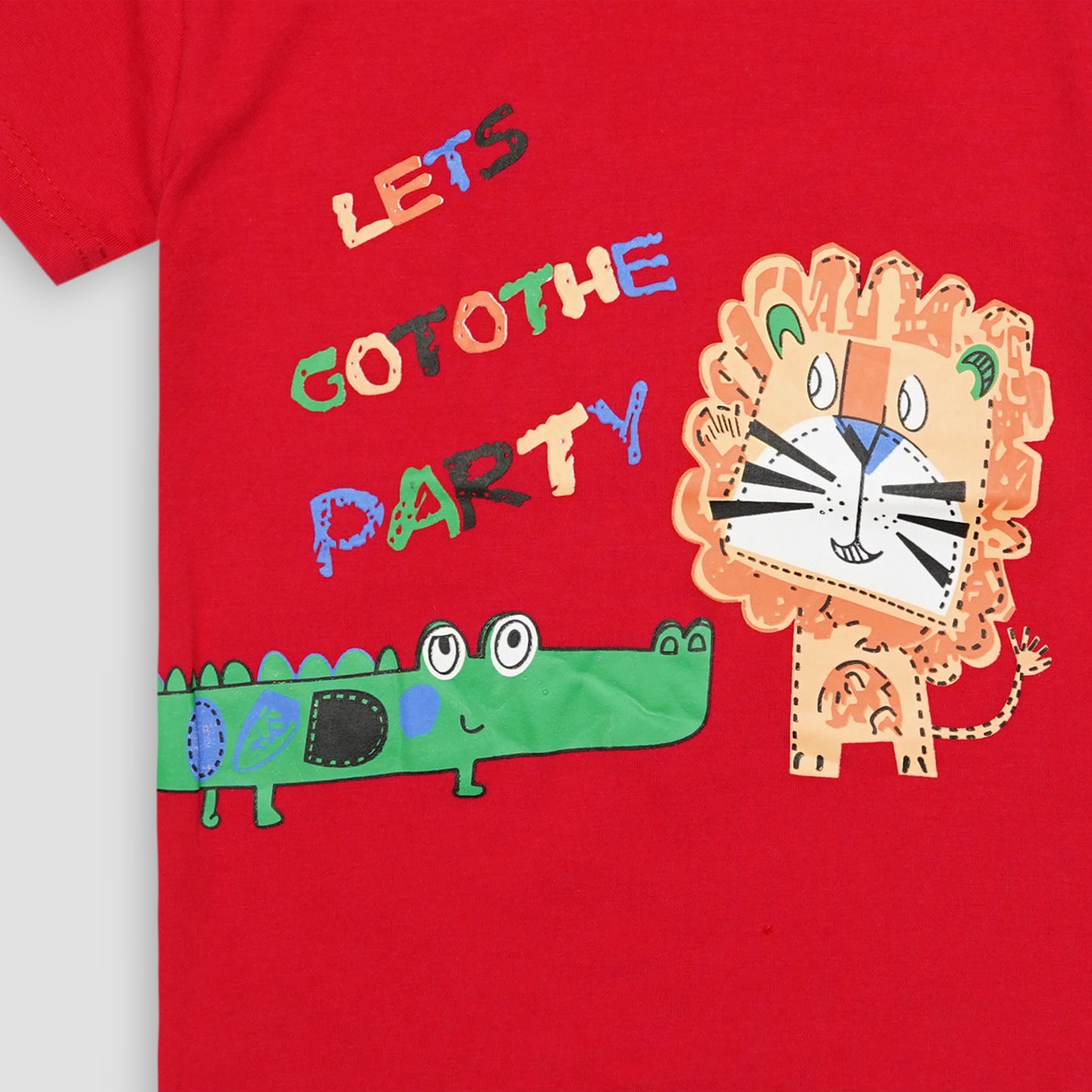 Kids Cotton T-Shirt & Shorts Set |Lets go to the party -Red -CS1106