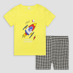 Kids Cotton T-Shirt & Shorts Set |Space -Yellow -CS1121 - Maa Sadqay