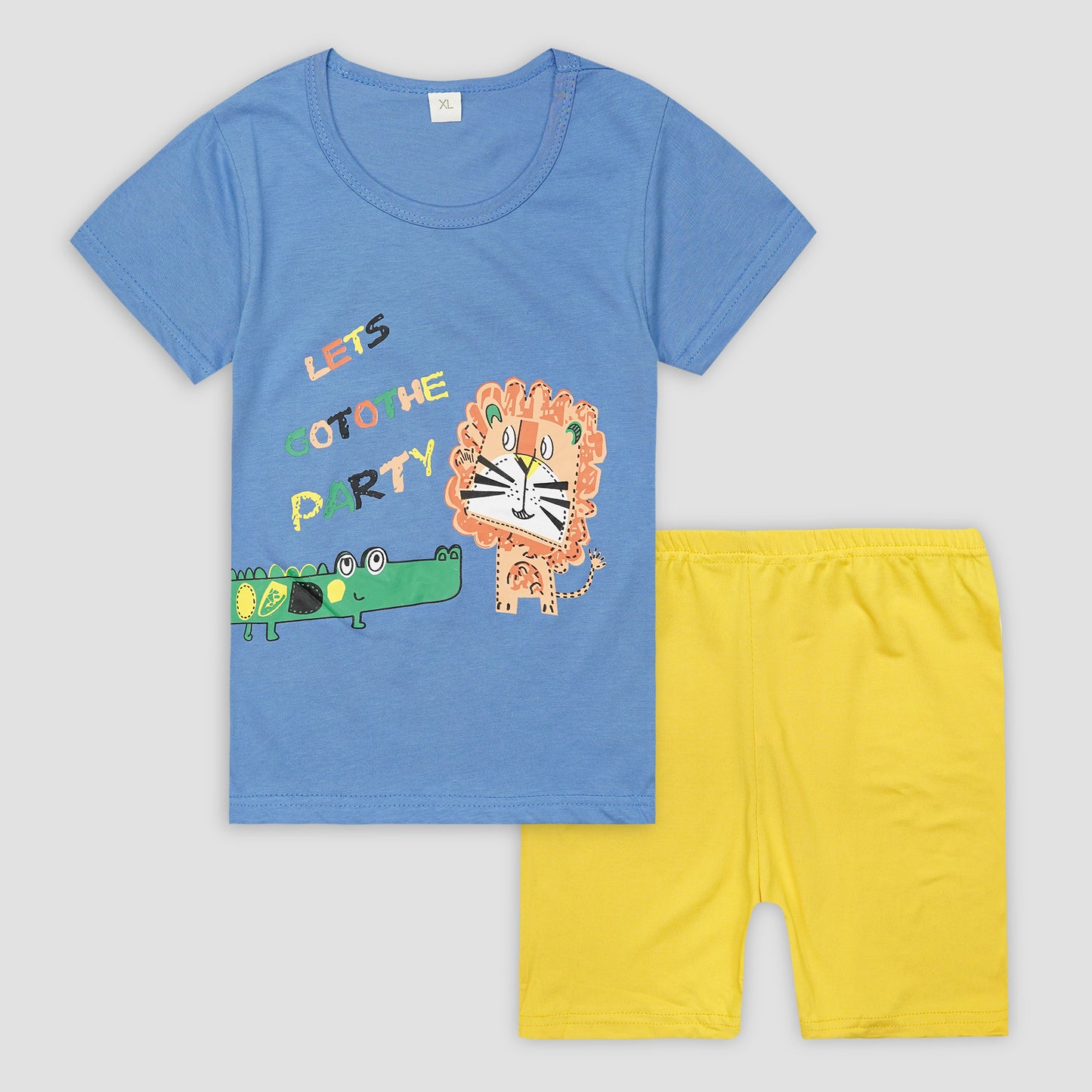Kids Cotton T-Shirt & Shorts Set |Lets go to the party -Blue -CS1105