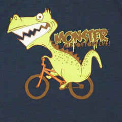 Kids Cotton T-Shirt & Shorts Set |Monster Cycling Dino -Blue -CS1117